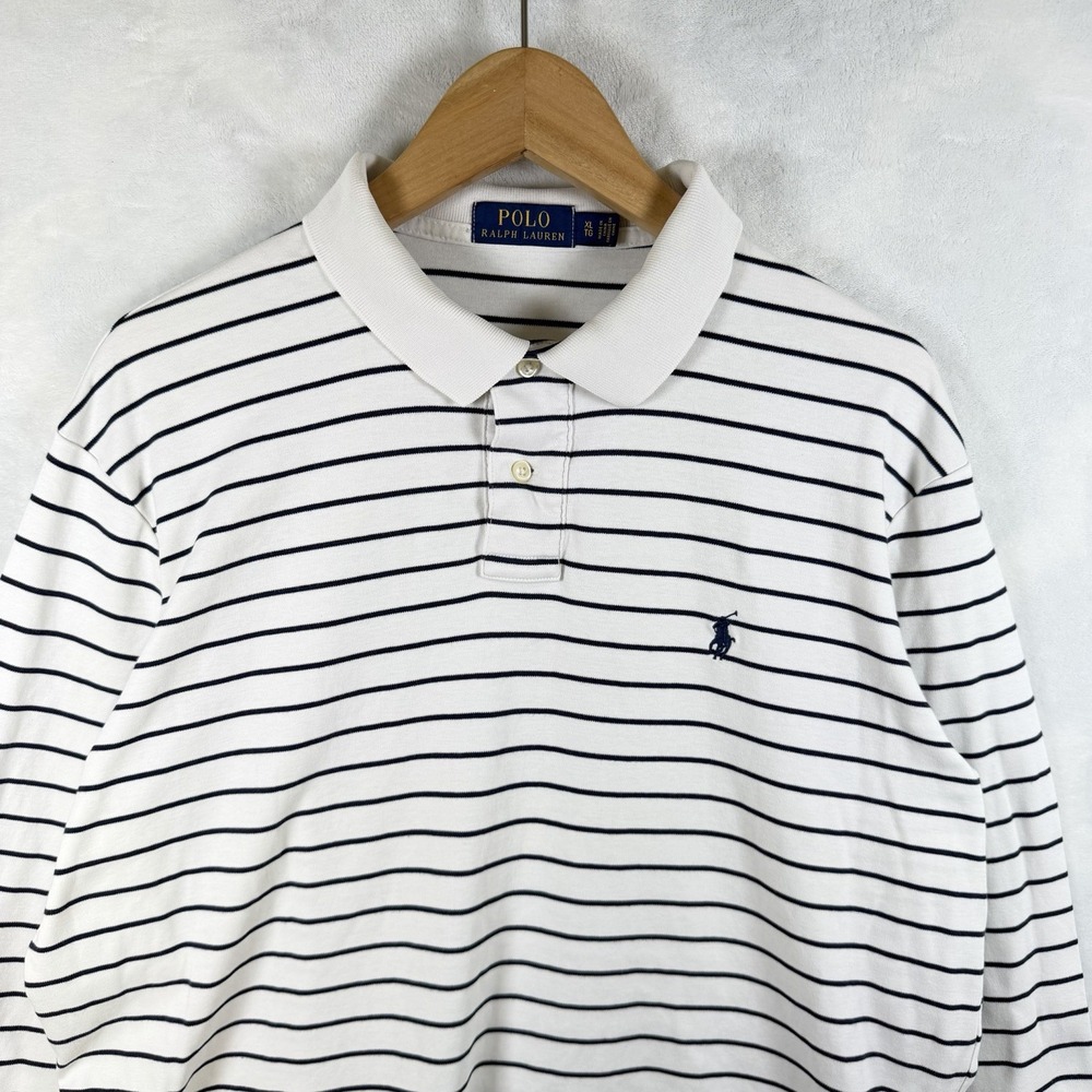 Polo Ralph Lauren Polo Shirt Long Sleeves White Black Stripes Men's Size XL